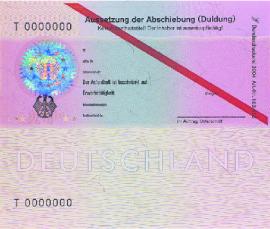 Bild einer Duldung, auf der steht "Aussetzung der Abschiebung"