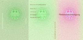 Bild einer Fiktionsbescheinigung, die auf einer grünen Klappkarte gedruckt wurde