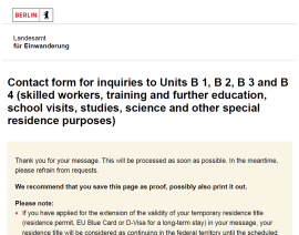 Screenshot des Browsers, nachdem das LEA Kontaktformular benutzt wird