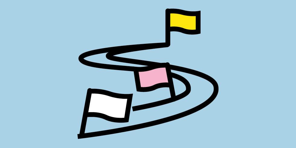 Ein illustrierter Weg mit Fahnen, die zwischenschritte signalisieren. 