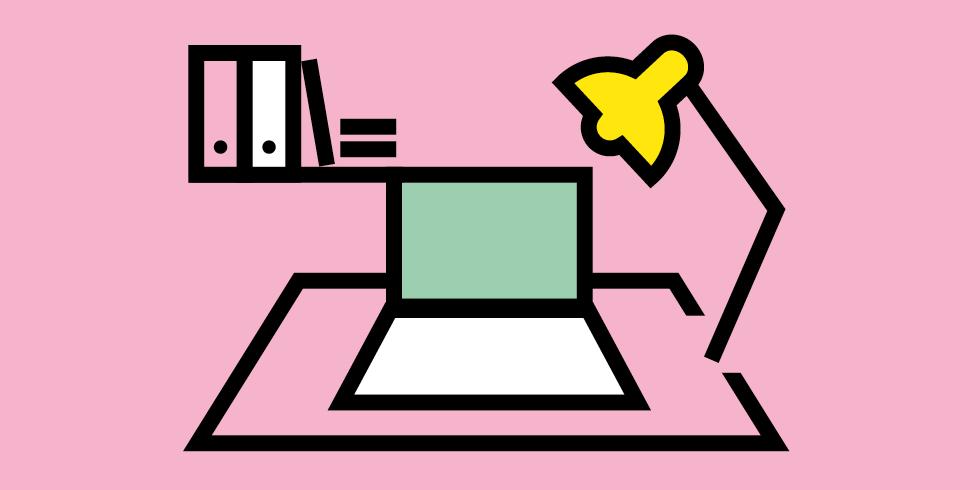 illustration eines Arbeitsplatzes mit Laptop