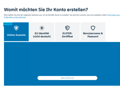 Screenshot der Seite BundID, der den Start der Registrierung zeigt